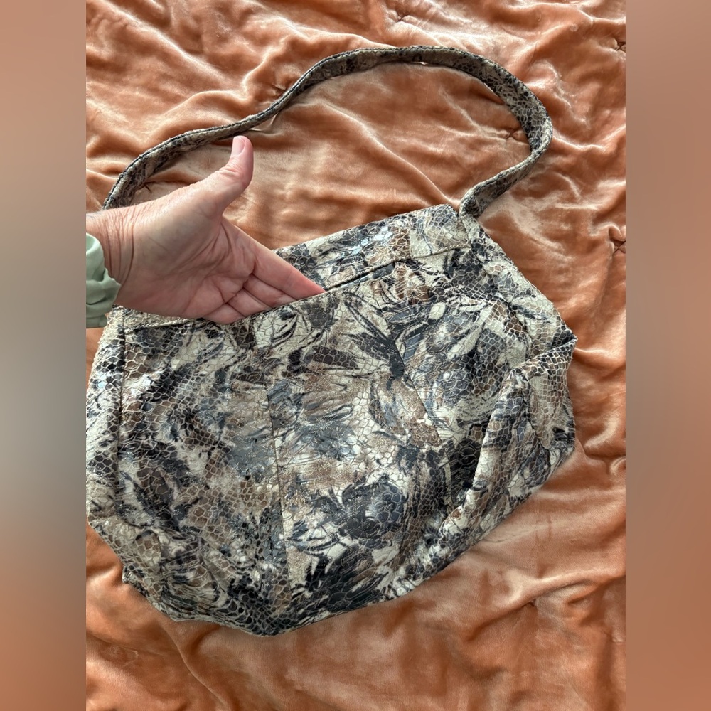 Hobo Handbag Python Floral Metallic Contemporary … - image 3